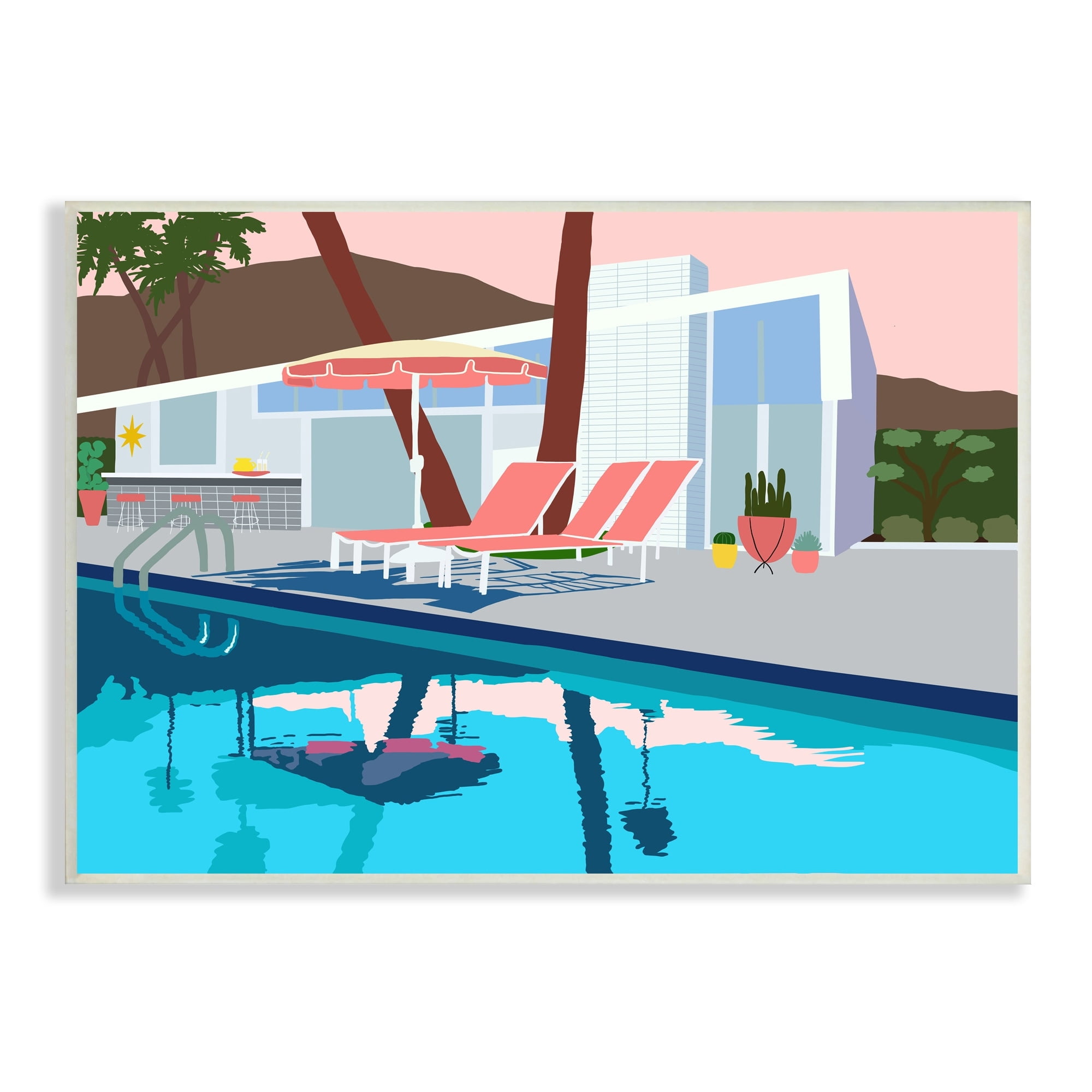 Stupell Industries Modern Tropical Vacation Home Poolside Lounge Chairs Wood Wall Art, 19 x 13, Design by Jen Bucheli
