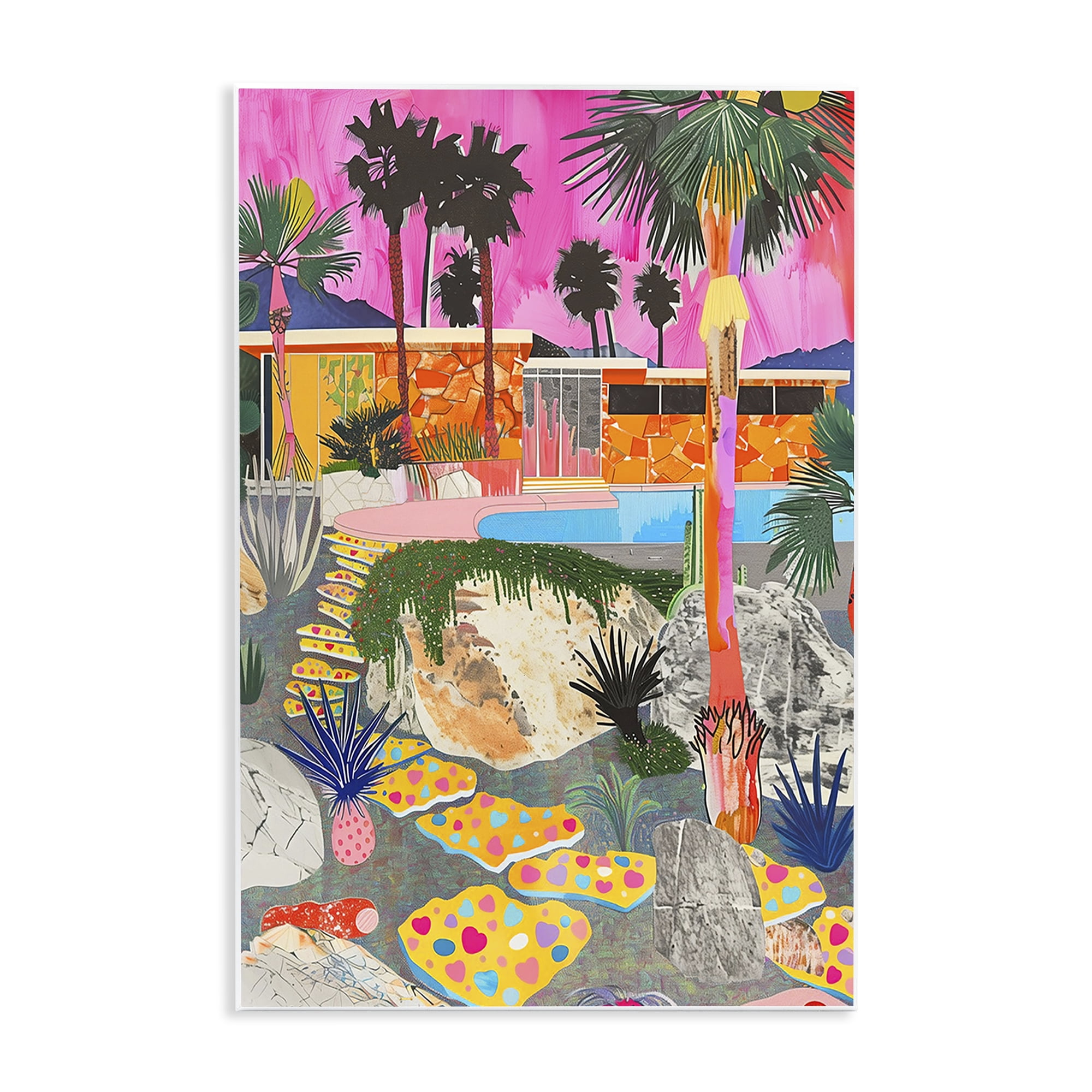 Stupell Industries Modern Tropical Villa Collage Abstract Painting Unframed Art Print Wall Art, 13 x 19