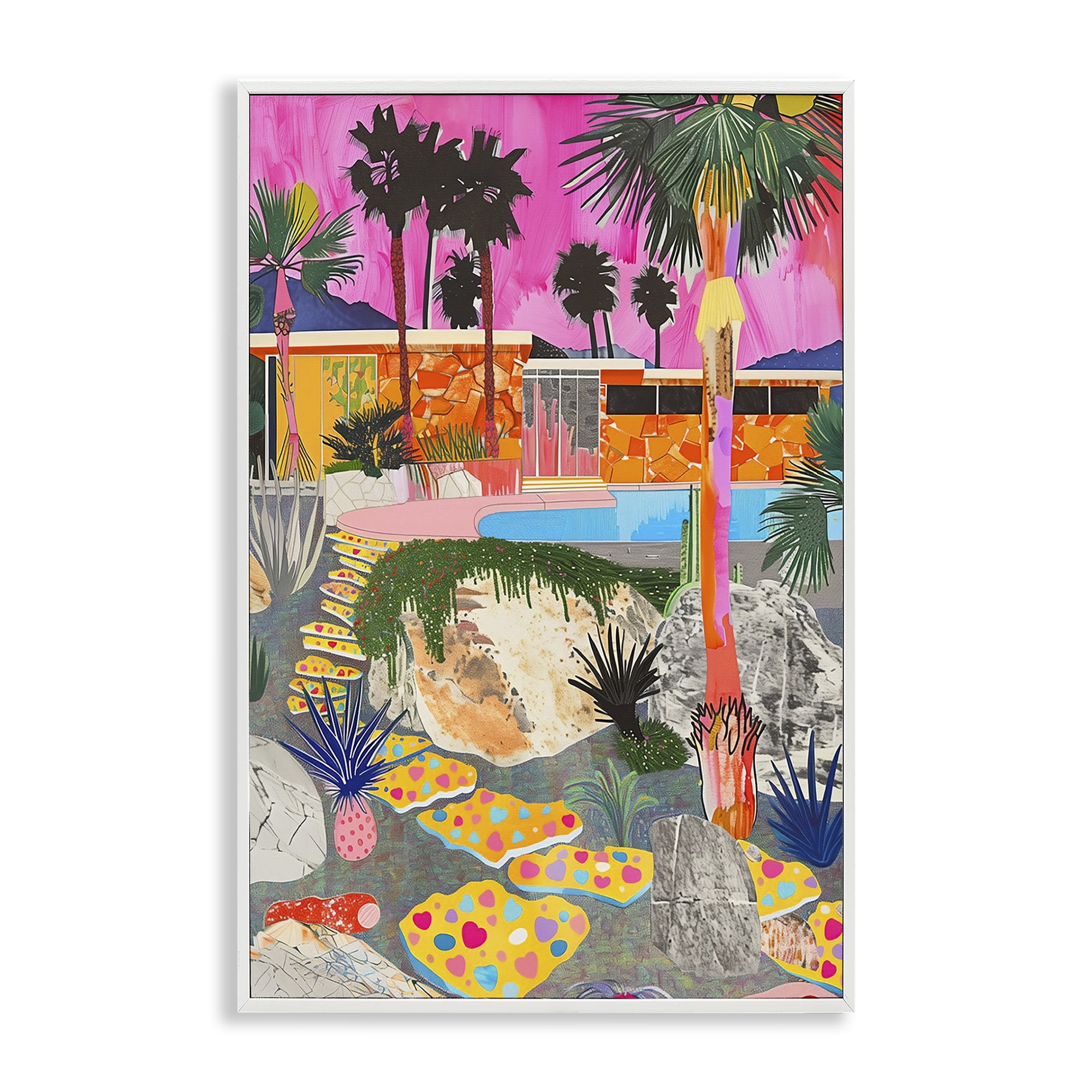 Stupell Industries Modern Tropical Villa Collage Abstract Painting White Framed Art Print Wall Art, 20 x 30