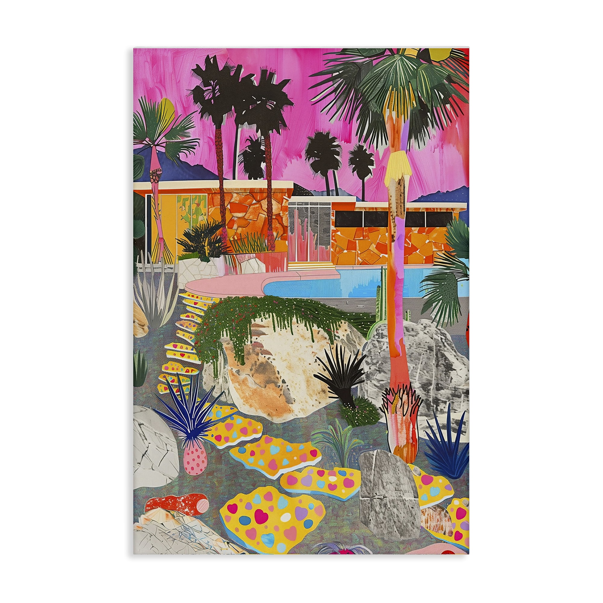 Stupell Industries Modern Tropical Villa Collage Abstract Painting Wrapped Canvas Art Print Wall Art, 30 x 45