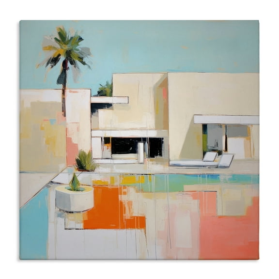 Stupell Industries Modern Tropical Villa Town & City Painting Gallery Wrapped Canvas Art Print Wall Art, 17 x 17