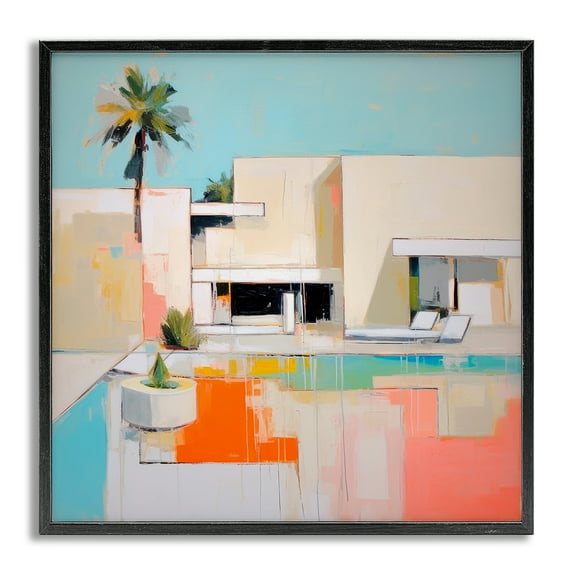 Stupell Industries Modern Tropical Villa Town & City Painting Gray Framed Art Print Wall Art, 17 x 17