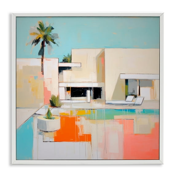 Stupell Industries Modern Tropical Villa Town & City Painting White Framed Art Print Wall Art, 12 x 12