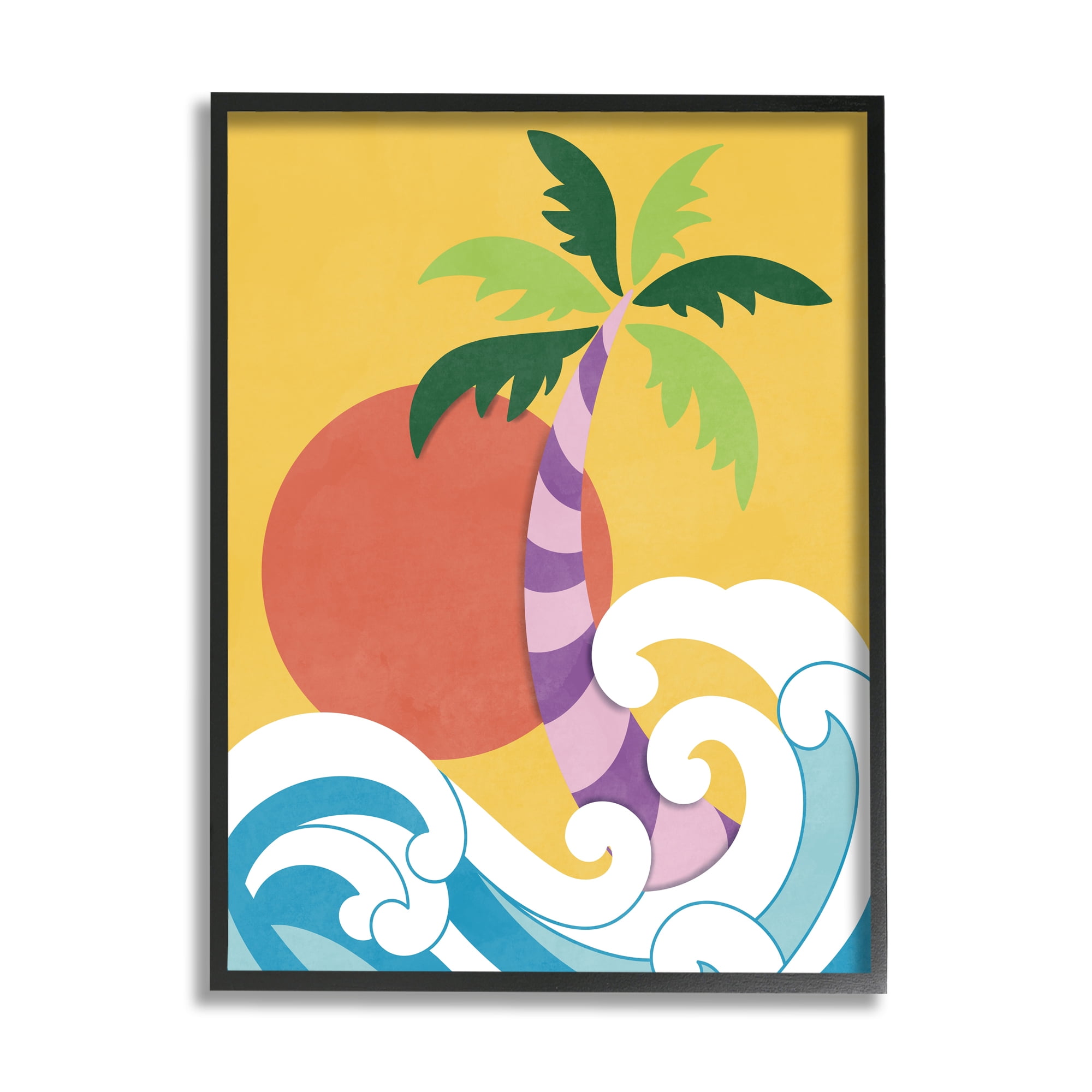 Stupell Industries Modern Tropical Waves Nature Painting Black Framed Art Print Wall Art, 11 x 14