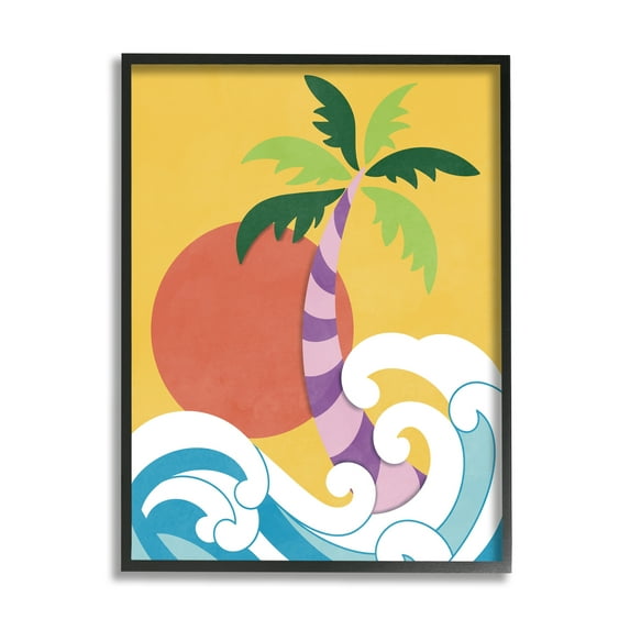 Stupell Industries Modern Tropical Waves Nature Painting Black Framed Art Print Wall Art, 16 x 20