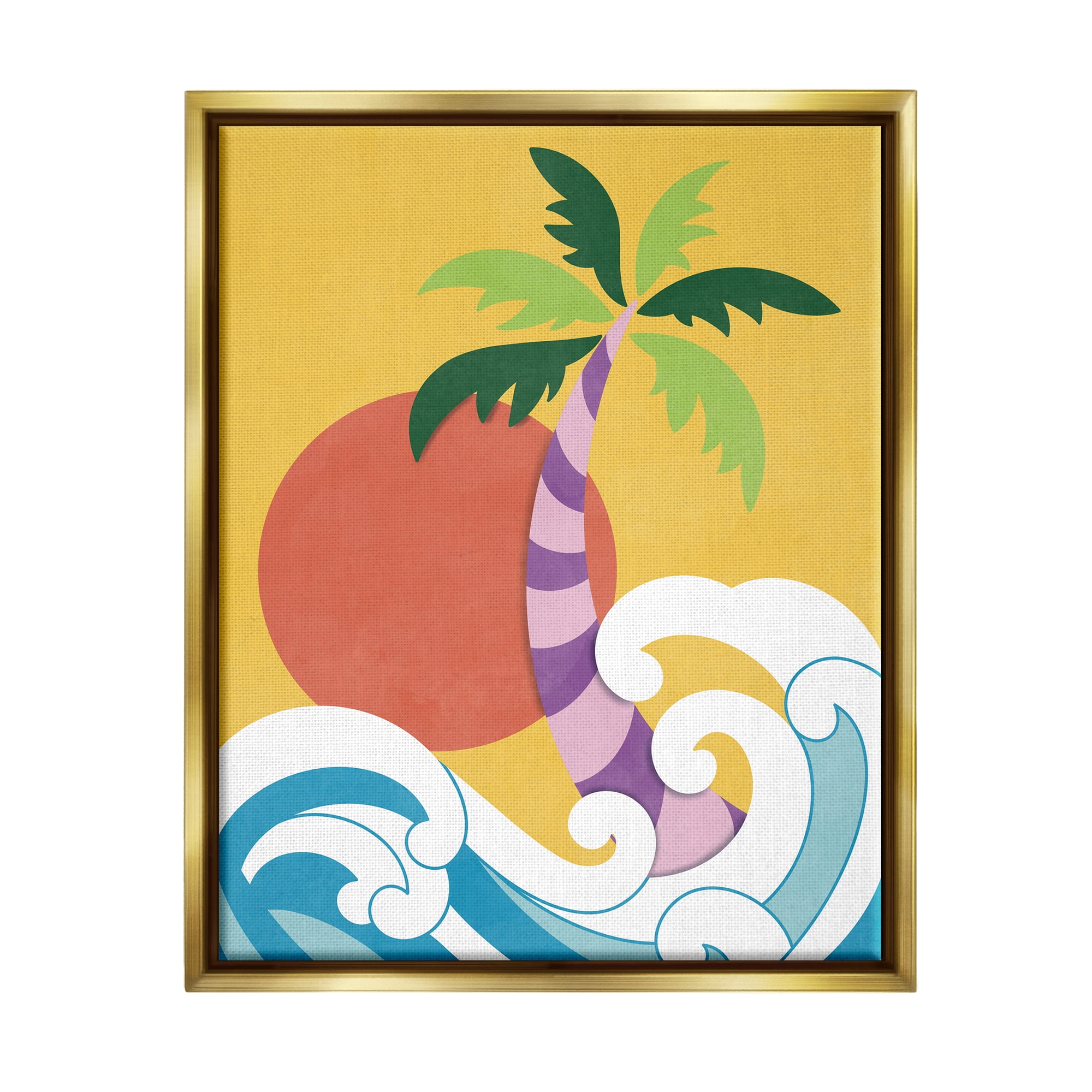 Stupell Industries Modern Tropical Waves Nature Painting Gold Floater Framed Art Print Wall Art, 17 x 21
