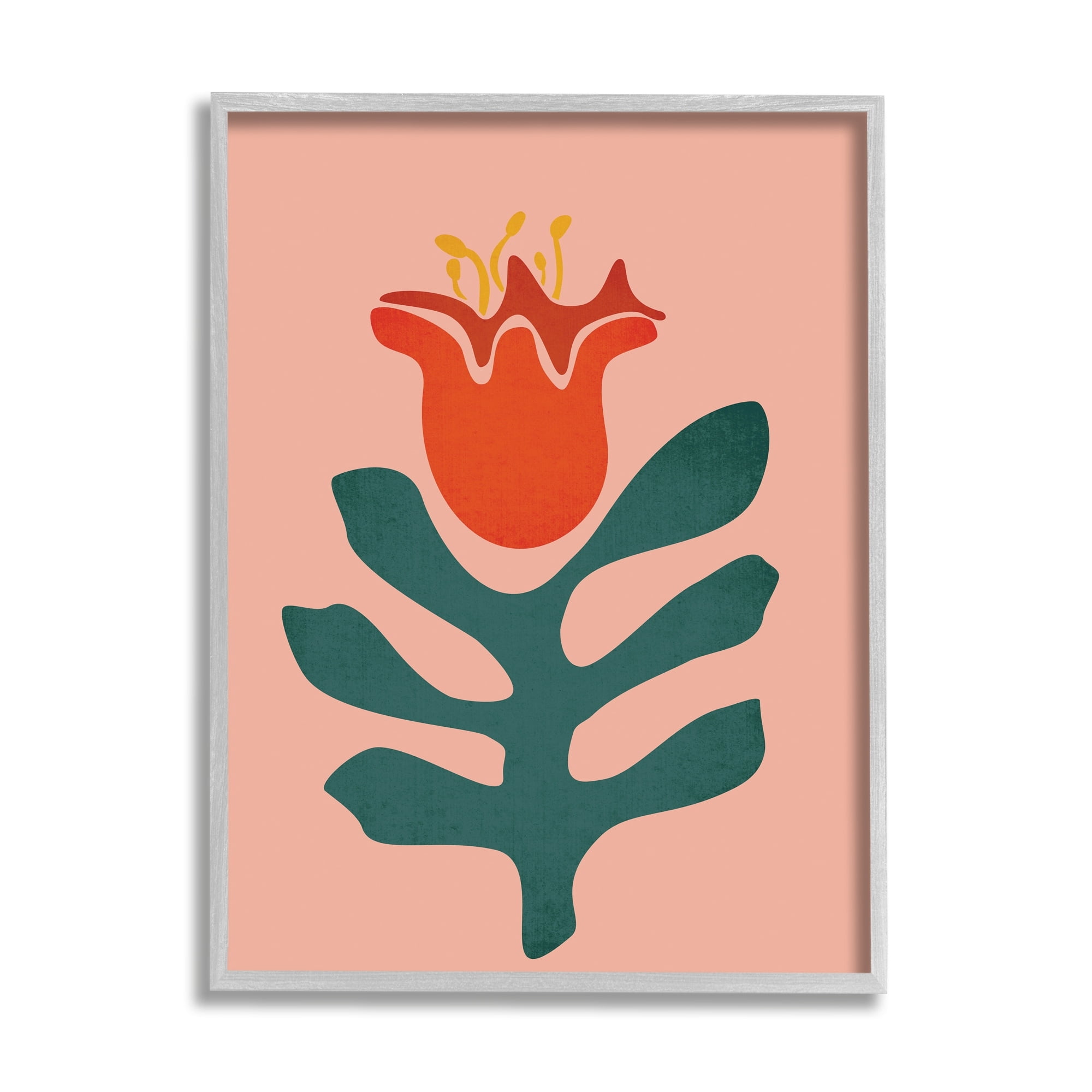Stupell Industries Modern Tulip Flower Bud Abstract Cutout Shapes Graphic Art Gray Framed Art Print Wall Art, Design by JJ Design House LLC