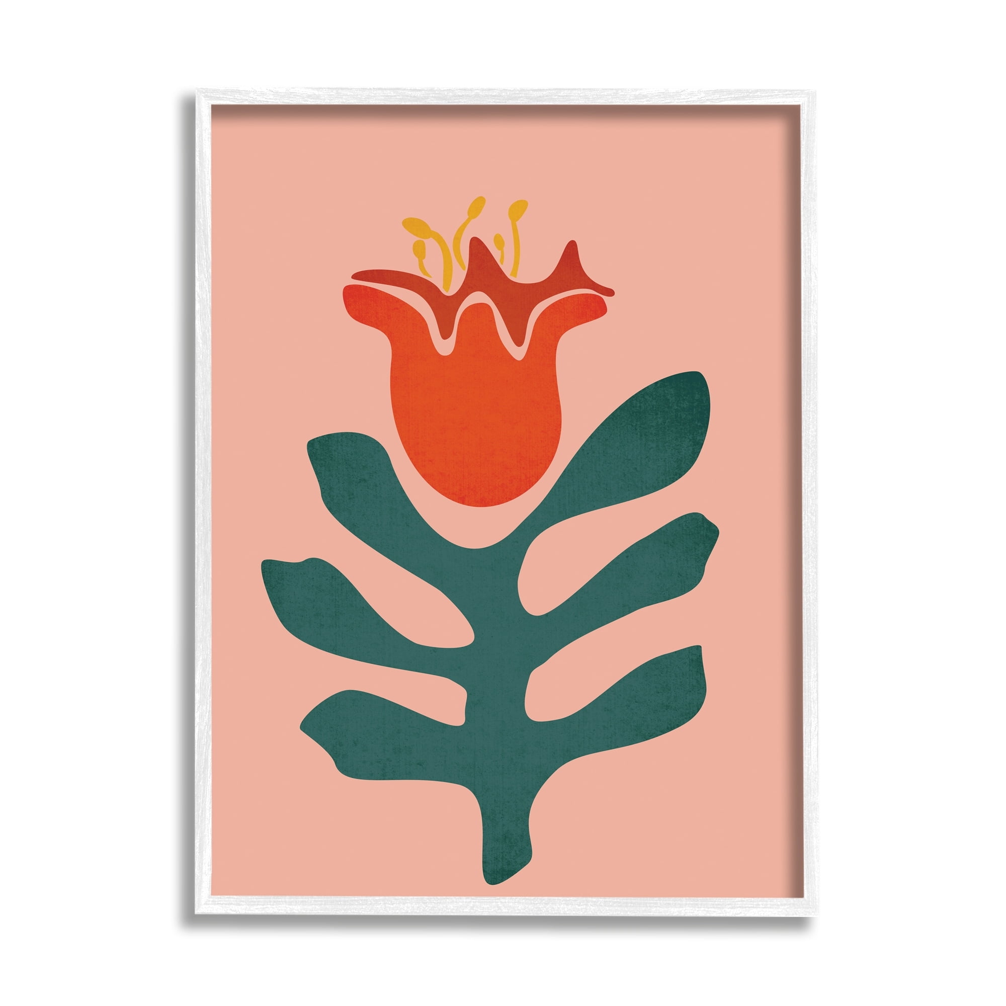 Stupell Industries Modern Tulip Flower Bud Abstract Cutout Shapes Graphic Art White Framed Art Print Wall Art, Design by JJ Design House LLC