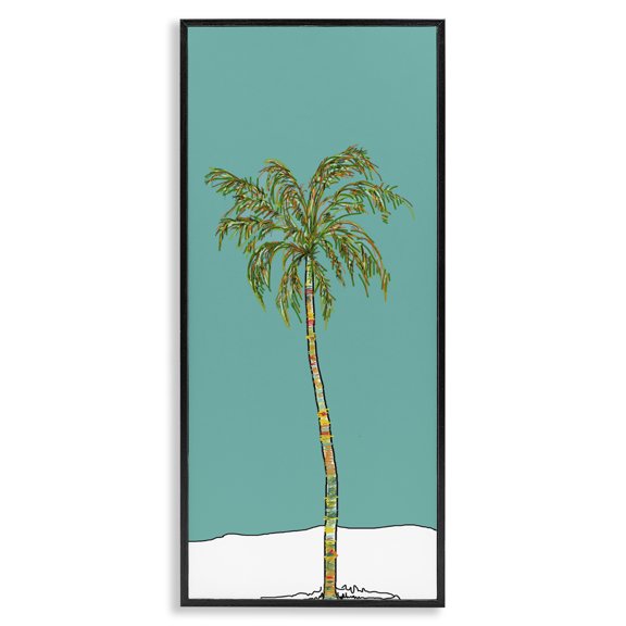 Stupell Industries Mid-Century Modern Turquoise Palm Tree Black Framed Giclee Art, 10 x 24, by J. Weiss