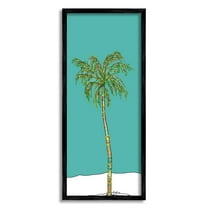 Stupell Industries Modern Turquoise Palm Tree Botanical & Floral Painting Black Framed Art Print Wall Art, 10 x 24