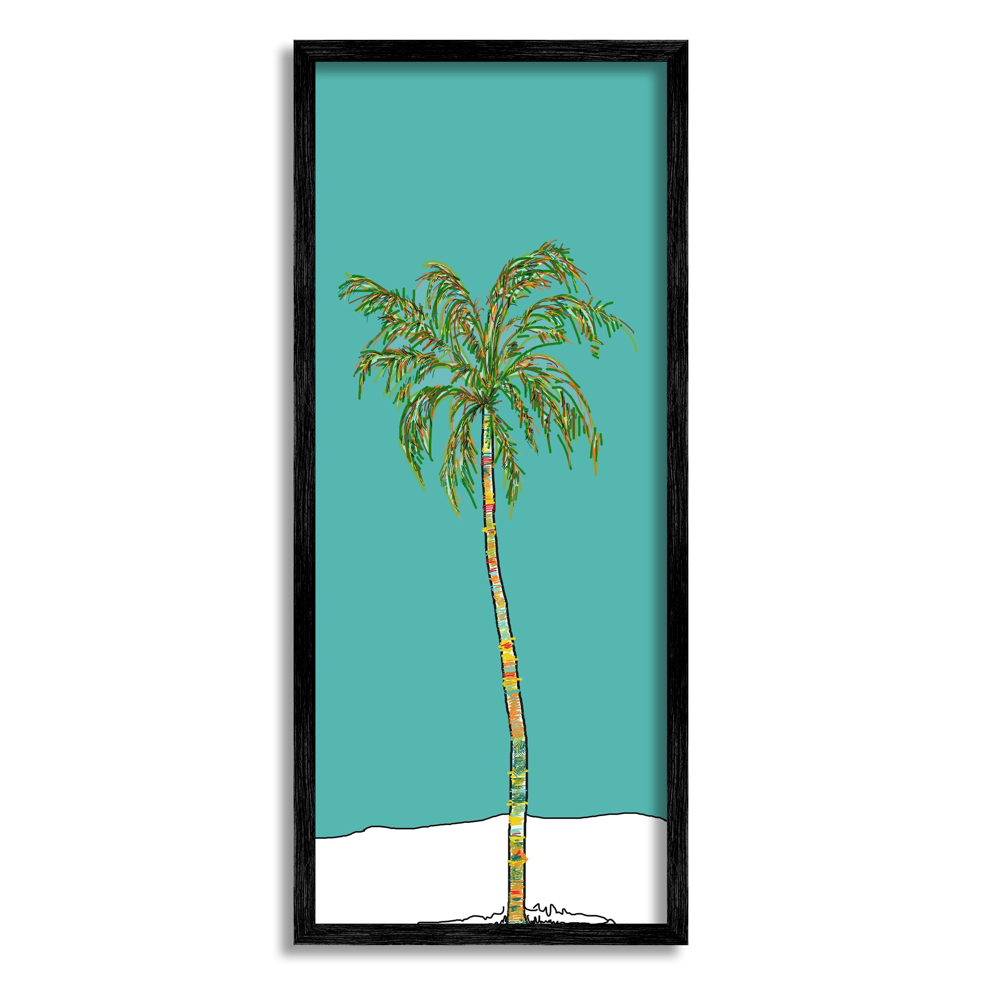Stupell Industries Modern Turquoise Palm Tree Botanical & Floral Painting Black Framed Art Print Wall Art, 13 x 30