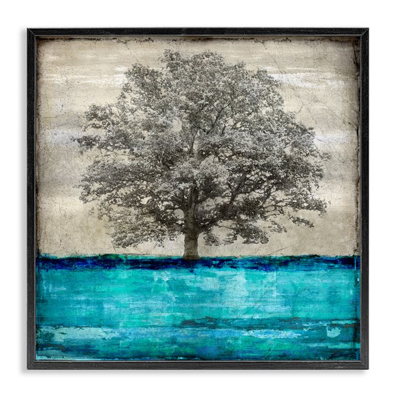 Stupell Industries Contemporary Modern Turquoise Tree Collage Black Framed Giclee Art, 17 x 17, by Eric Turner