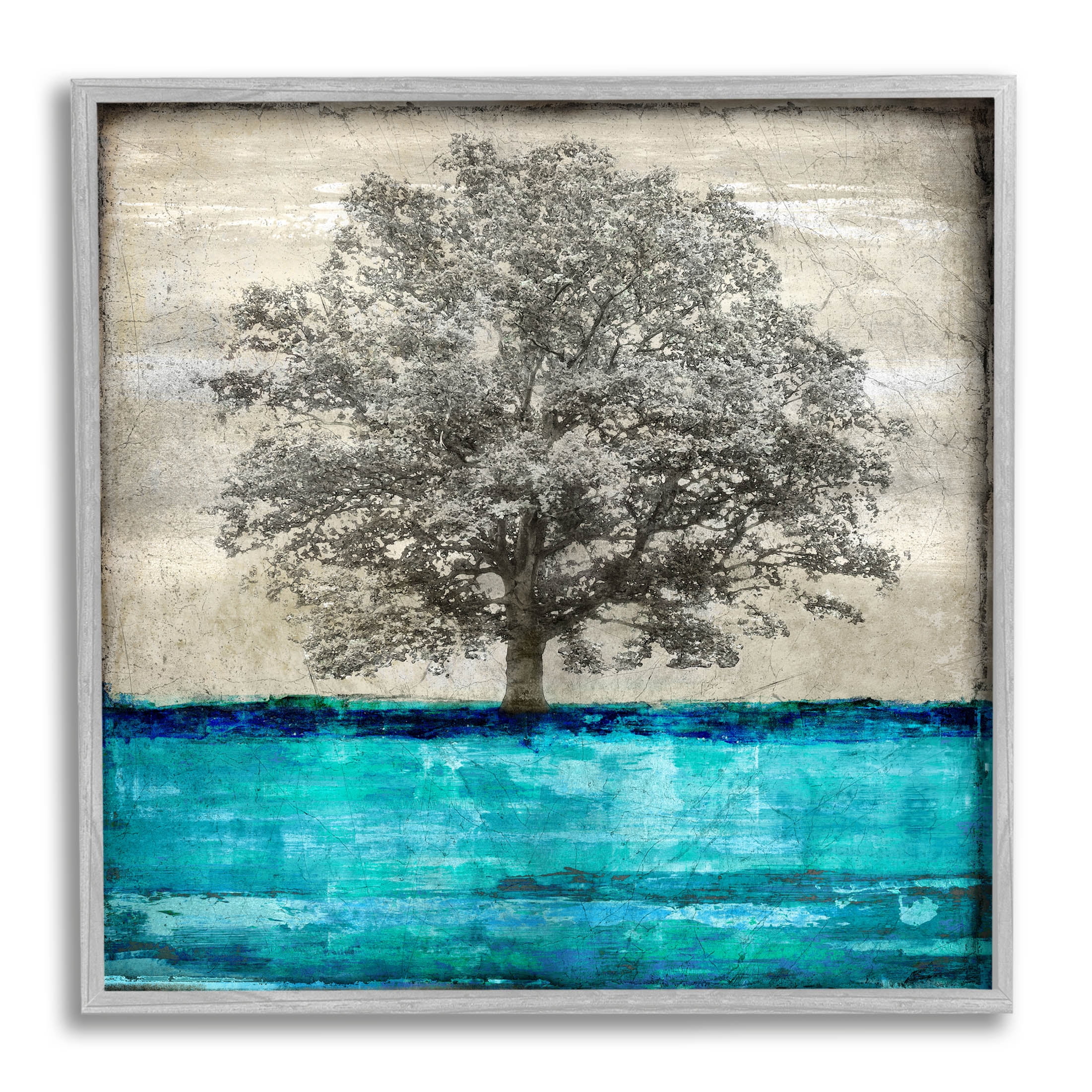 Stupell Industries Modern Turquoise Tree Collage Graphic Art Gray Framed Art Print Wall Art, Design by Eric Turner