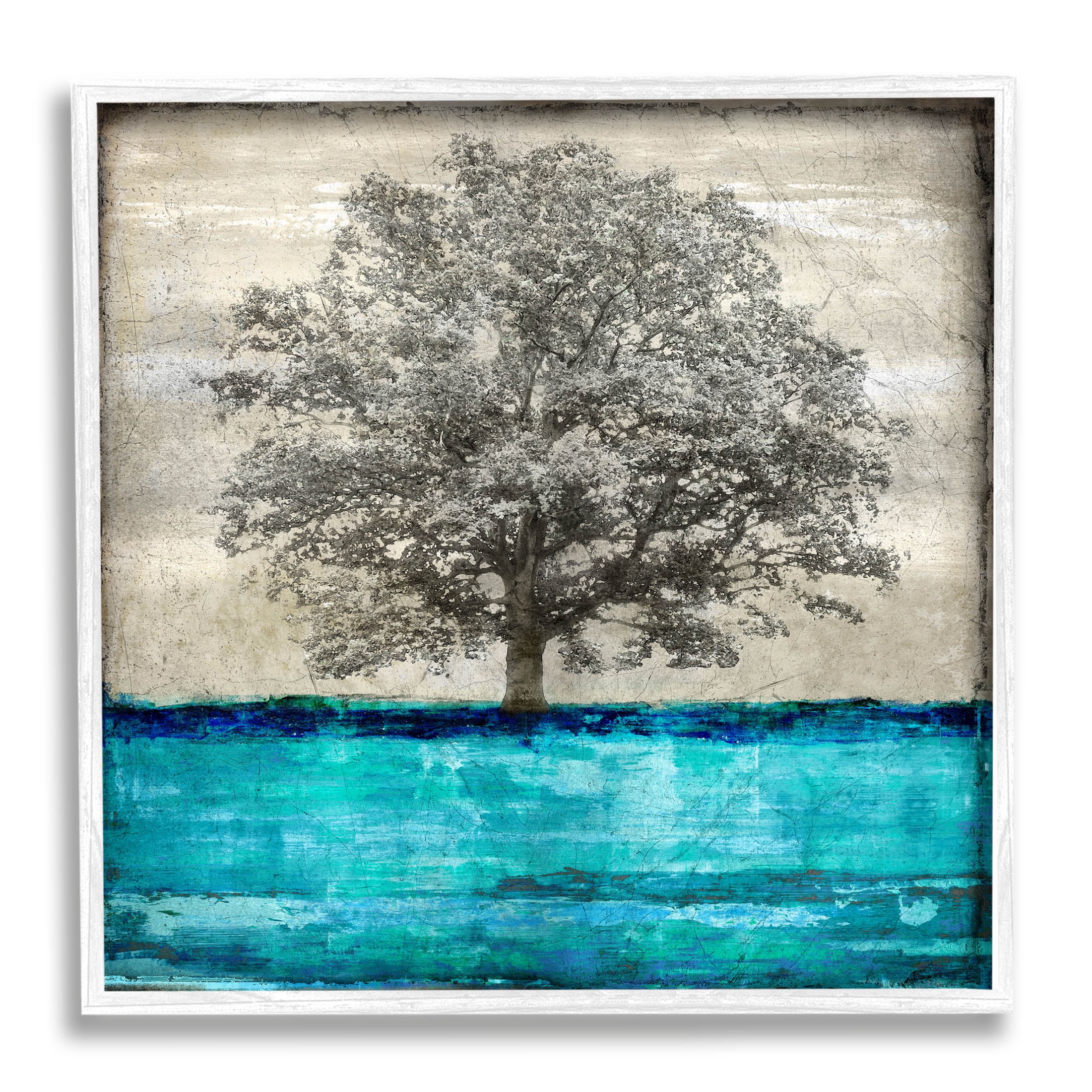 Stupell Industries Modern Turquoise Tree Collage Graphic Art White Framed Art Print Wall Art, Design by Eric Turner