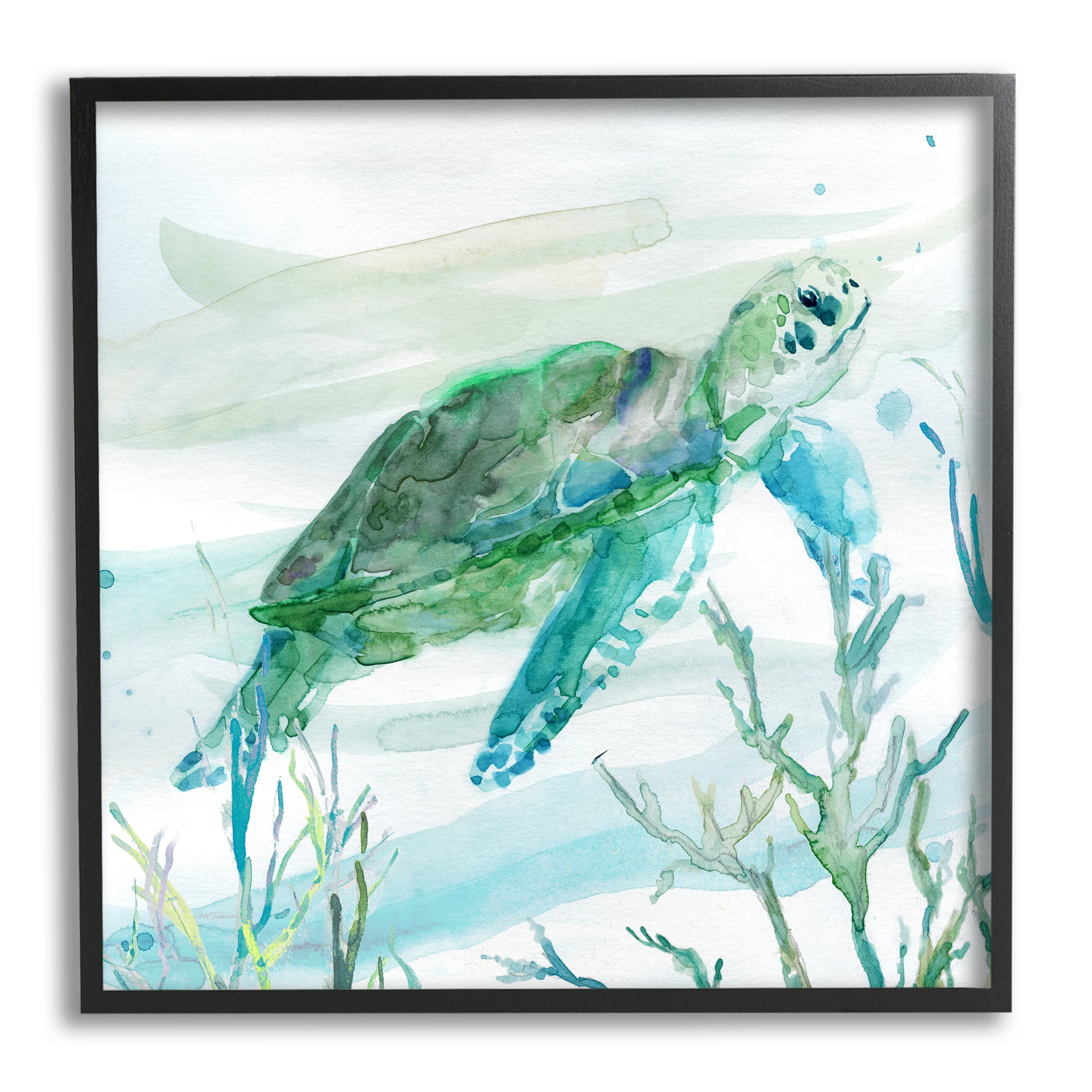 Stupell Industries Modern Turtle Underwater Animals & Insects Painting Black Framed Art Print Wall Art, 12 x 12