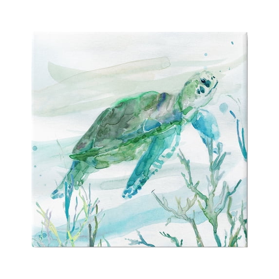 Stupell Industries Modern Turtle Underwater Animals & Insects Painting Gallery Wrapped Canvas Print Wall Art, 30 x 30