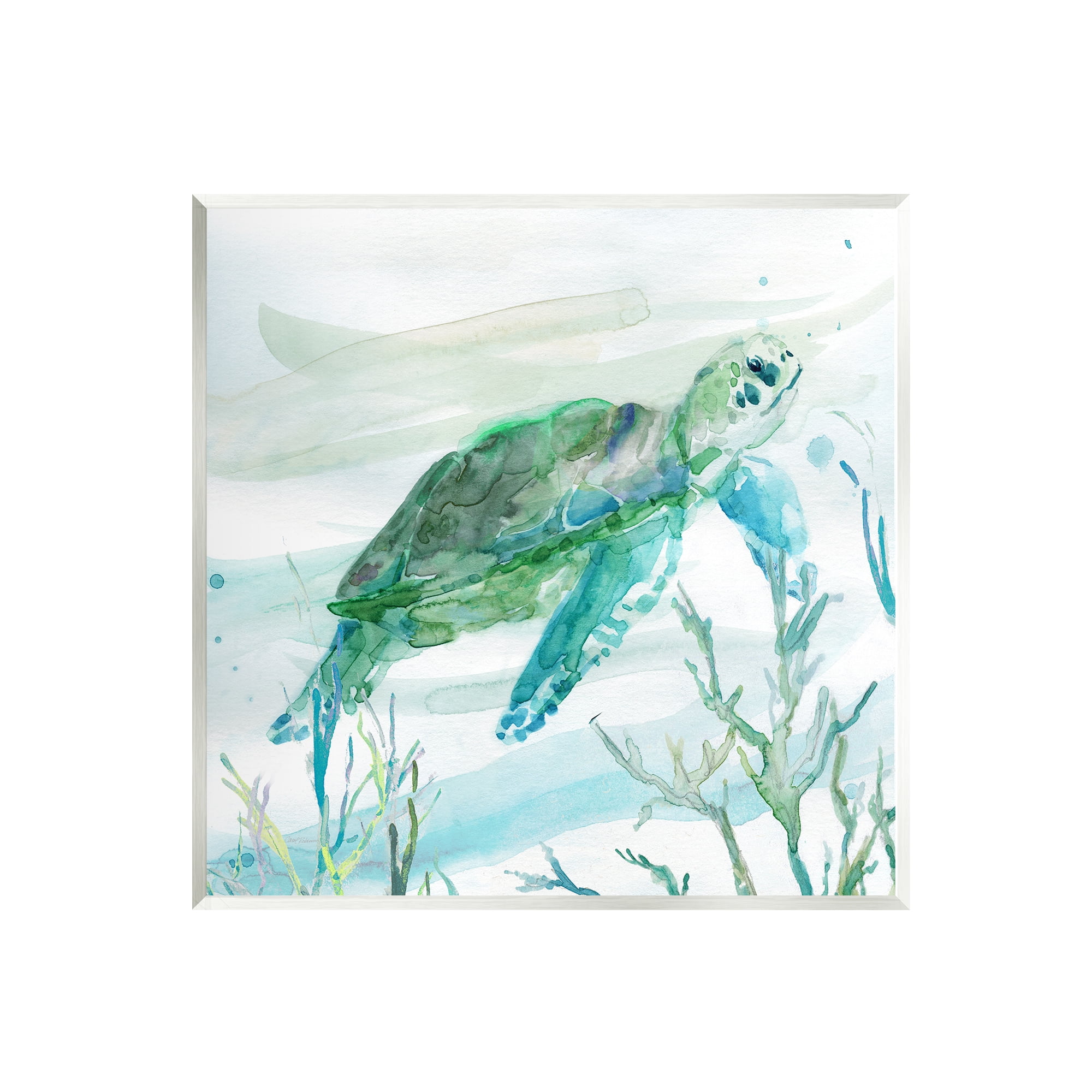 Modern Green and Blue Turtle Underwater MDF Wood Wall Art