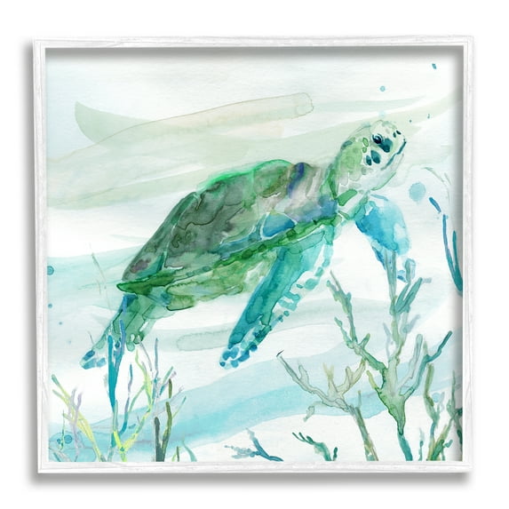 Stupell Industries Modern Turtle Underwater Animals & Insects Painting White Framed Art Print Wall Art, 17 x 17