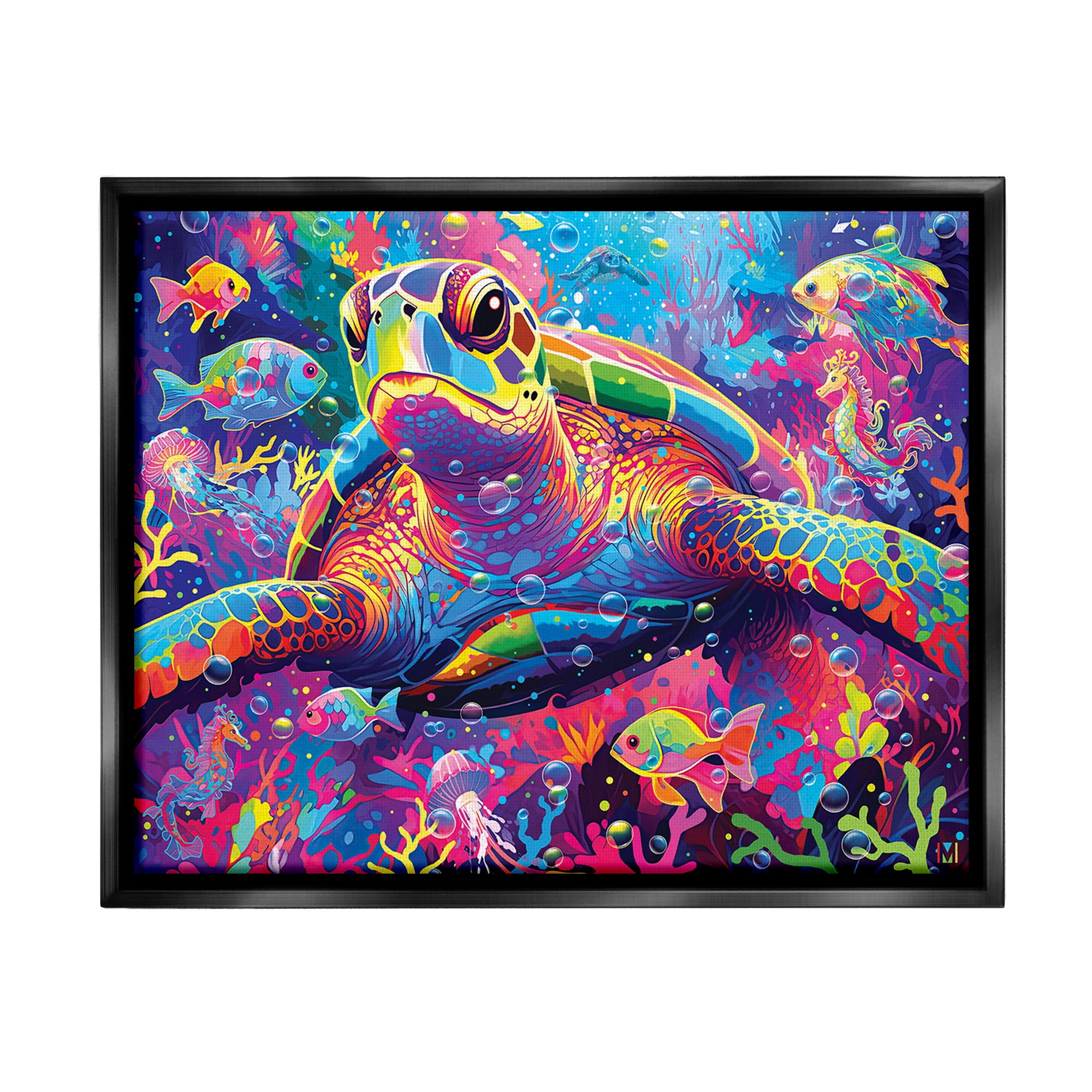 Stupell Industries Modern Underwater Animals Animals & Insects Painting Black Floater Framed Canvas Art Print Wall Art, 31 x 25
