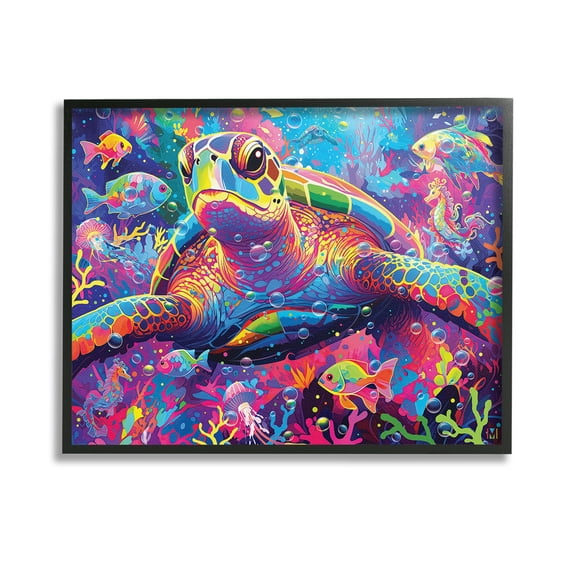 Stupell Industries Modern Underwater Animals Animals & Insects Painting Black Framed Art Print Wall Art, 14 x 11