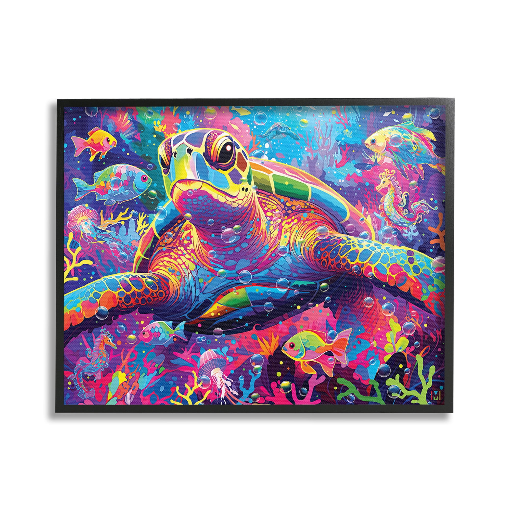 Stupell Industries Modern Underwater Animals Animals & Insects Painting Black Framed Art Print Wall Art, 20 x 16