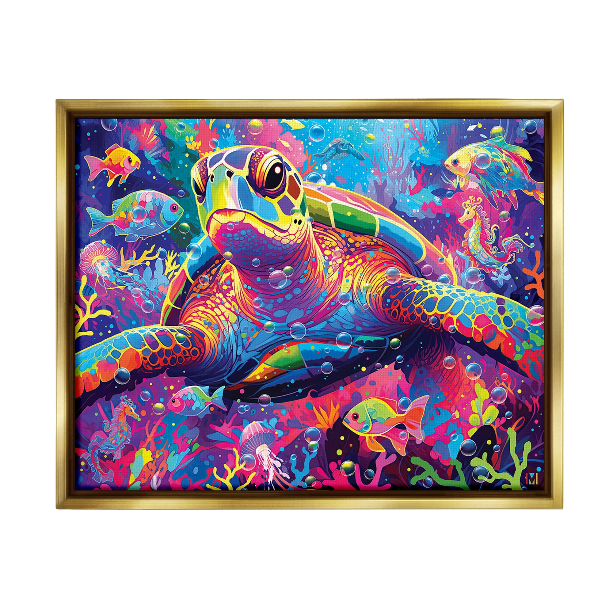 Stupell Industries Modern Underwater Animals Animals & Insects Painting Gold Floater Framed Canvas Art Print Wall Art, 21 x 17