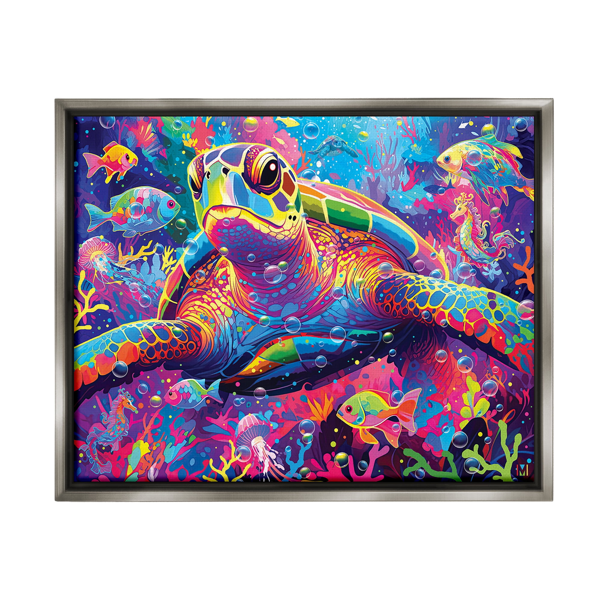 Stupell Industries Modern Underwater Animals Animals & Insects Painting Gray Floater Framed Canvas Art Print Wall Art, 21 x 17