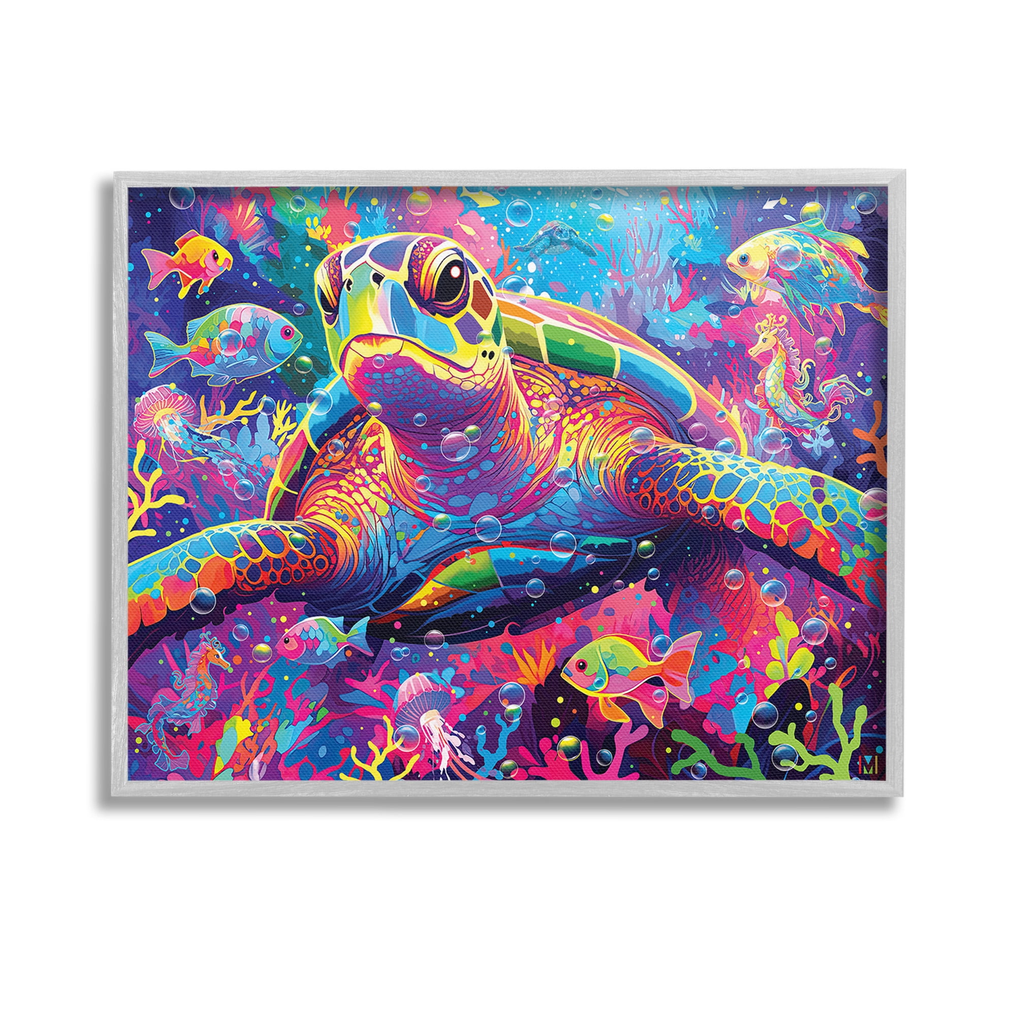 Stupell Industries Modern Underwater Animals Animals & Insects Painting Gray Framed Art Print Wall Art, 14 x 11