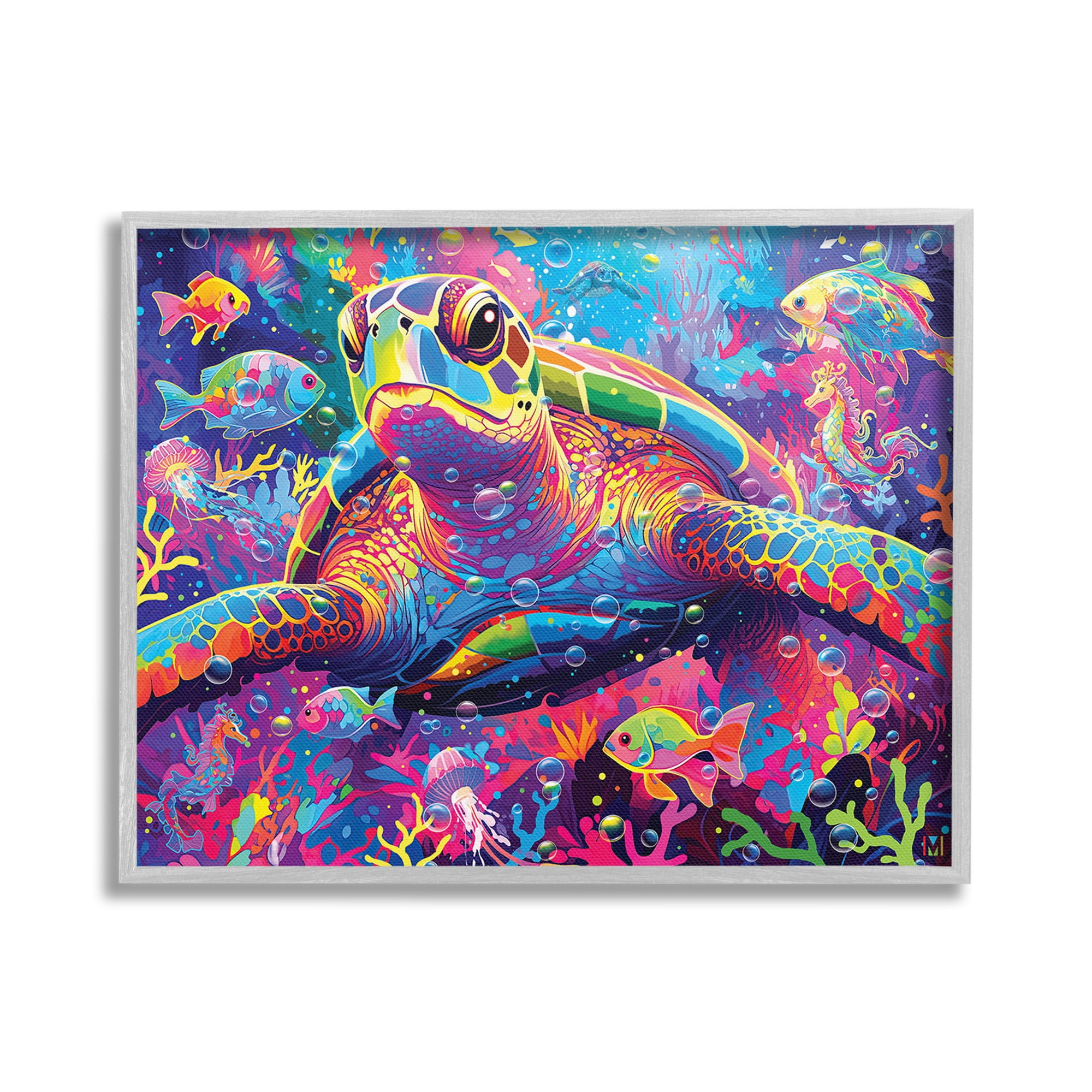 Stupell Industries Modern Underwater Animals Animals & Insects Painting Gray Framed Art Print Wall Art, 30 x 24
