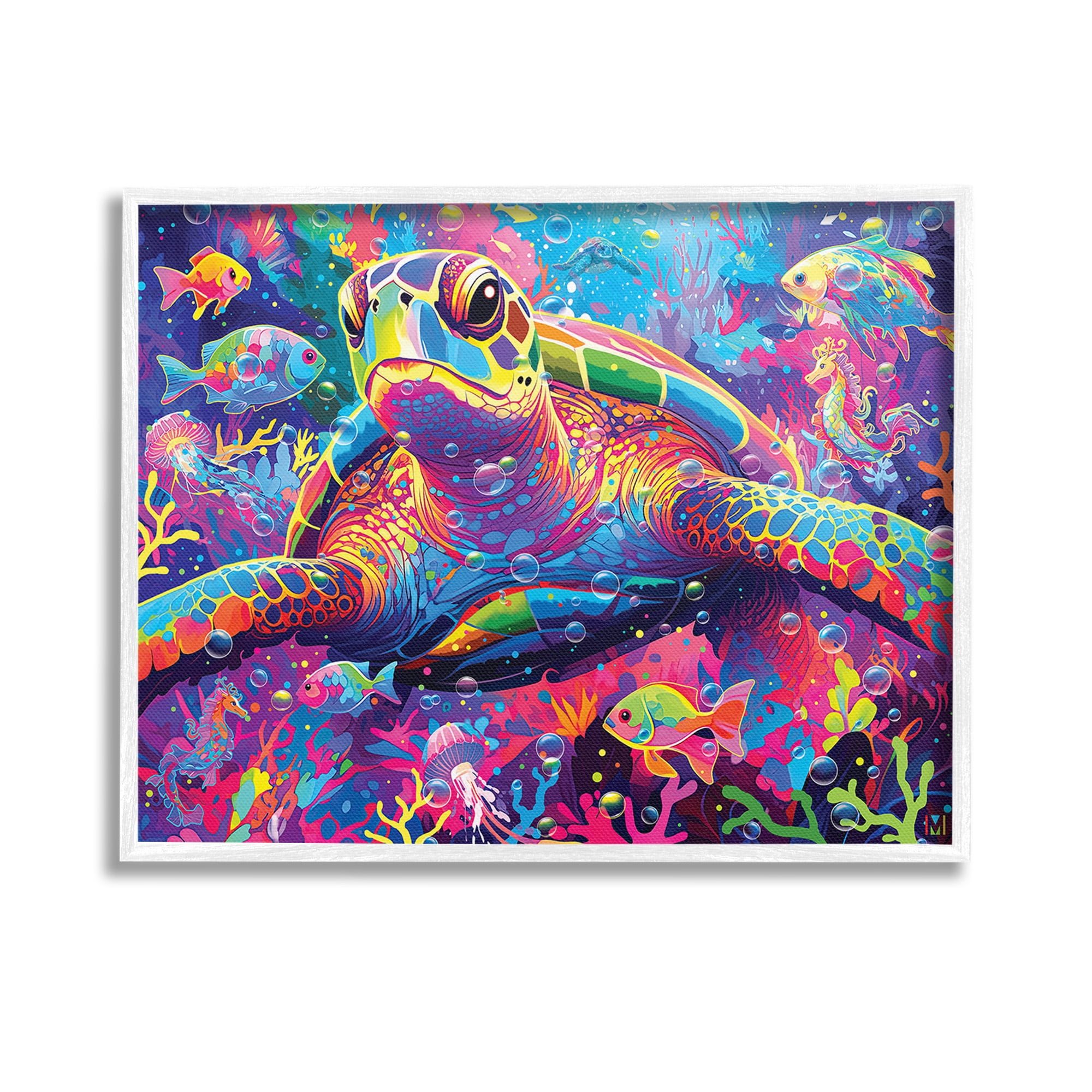 Stupell Industries Modern Underwater Animals Animals & Insects Painting White Framed Art Print Wall Art, 14 x 11