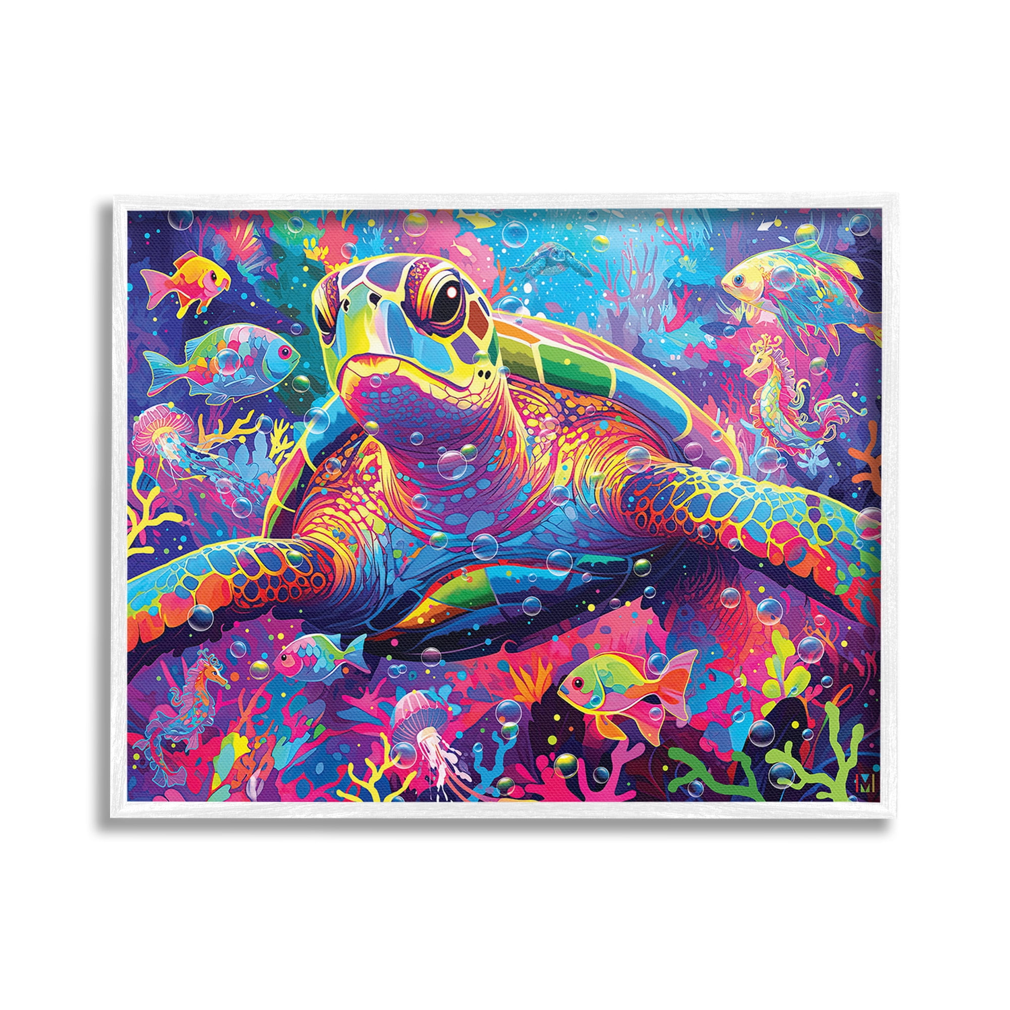Stupell Industries Modern Underwater Animals Animals & Insects Painting White Framed Art Print Wall Art, 30 x 24