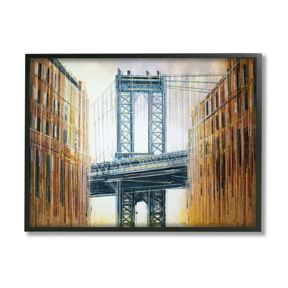 Stupell Industries Modern Urban Bridge Travel & Places Painting Black Framed Art Print Wall Art, 14 x 11
