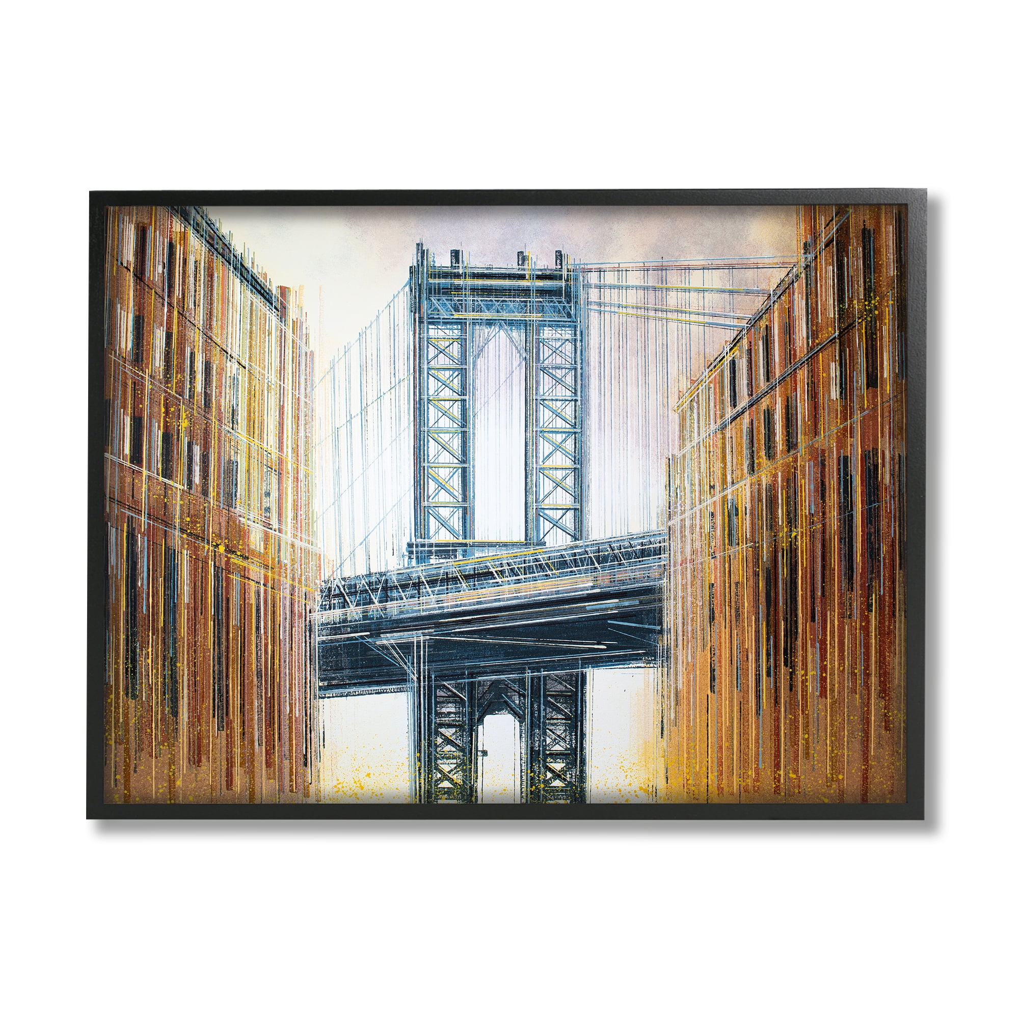 Stupell Industries Modern Urban Bridge Travel & Places Painting Black Framed Art Print Wall Art, 30 x 24