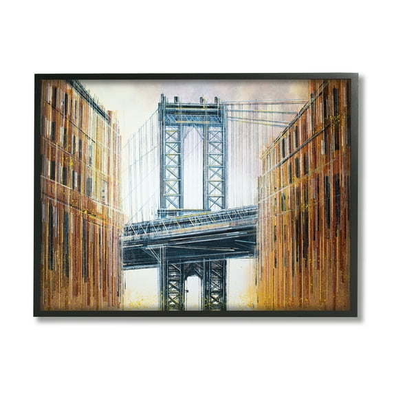 Stupell Industries Modern Urban Bridge Travel & Places Painting Black Framed Art Print Wall Art, 30 x 24