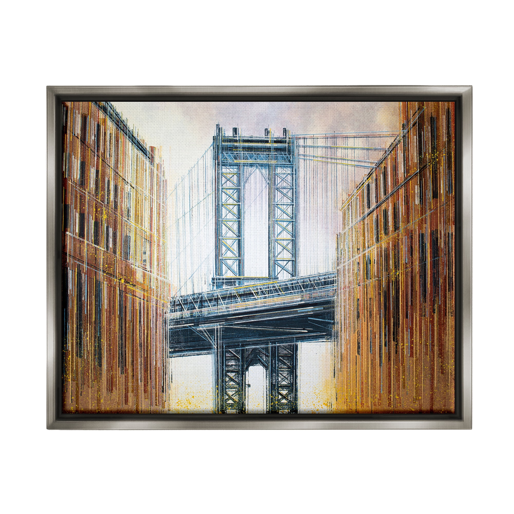 Stupell Industries Modern Urban Bridge Travel & Places Painting Gray Floater Framed Art Print Wall Art, 21 x 17