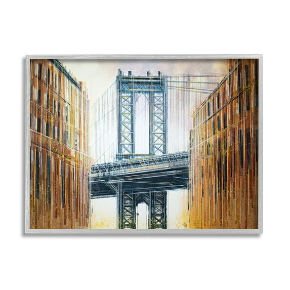 Stupell Industries Modern Urban Bridge Travel & Places Painting Gray Framed Art Print Wall Art, 14 x 11