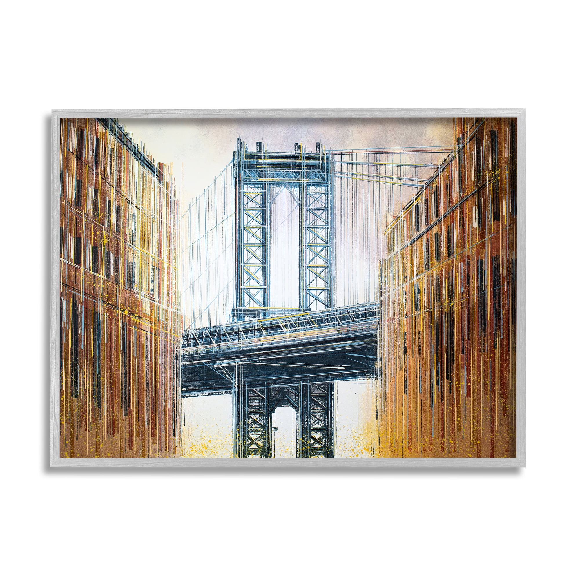 Stupell Industries Modern Urban Bridge Travel & Places Painting Gray Framed Art Print Wall Art, 20 x 16