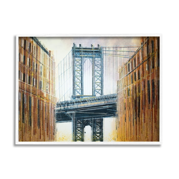 Stupell Industries Modern Urban Bridge Travel & Places Painting White Framed Art Print Wall Art, 14 x 11