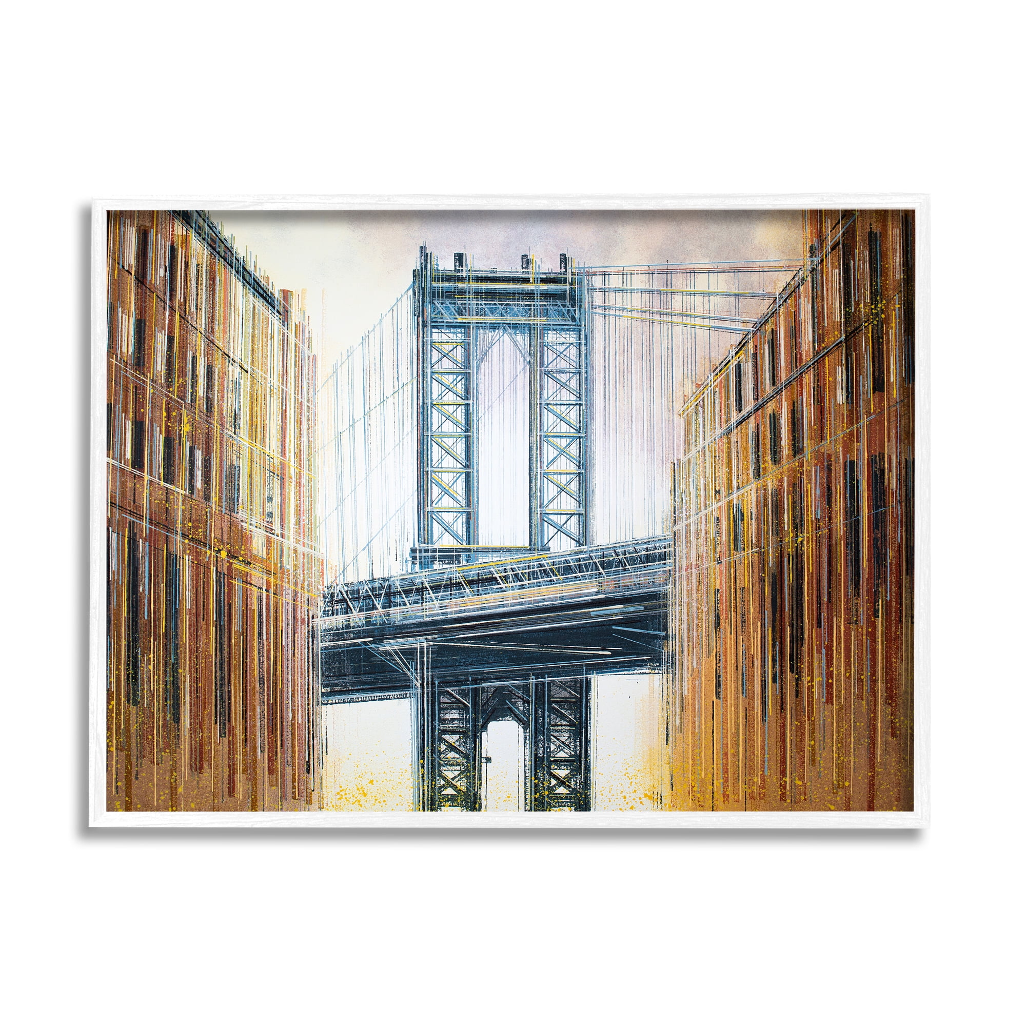 Stupell Industries Modern Urban Bridge Travel & Places Painting White Framed Art Print Wall Art, 30 x 24
