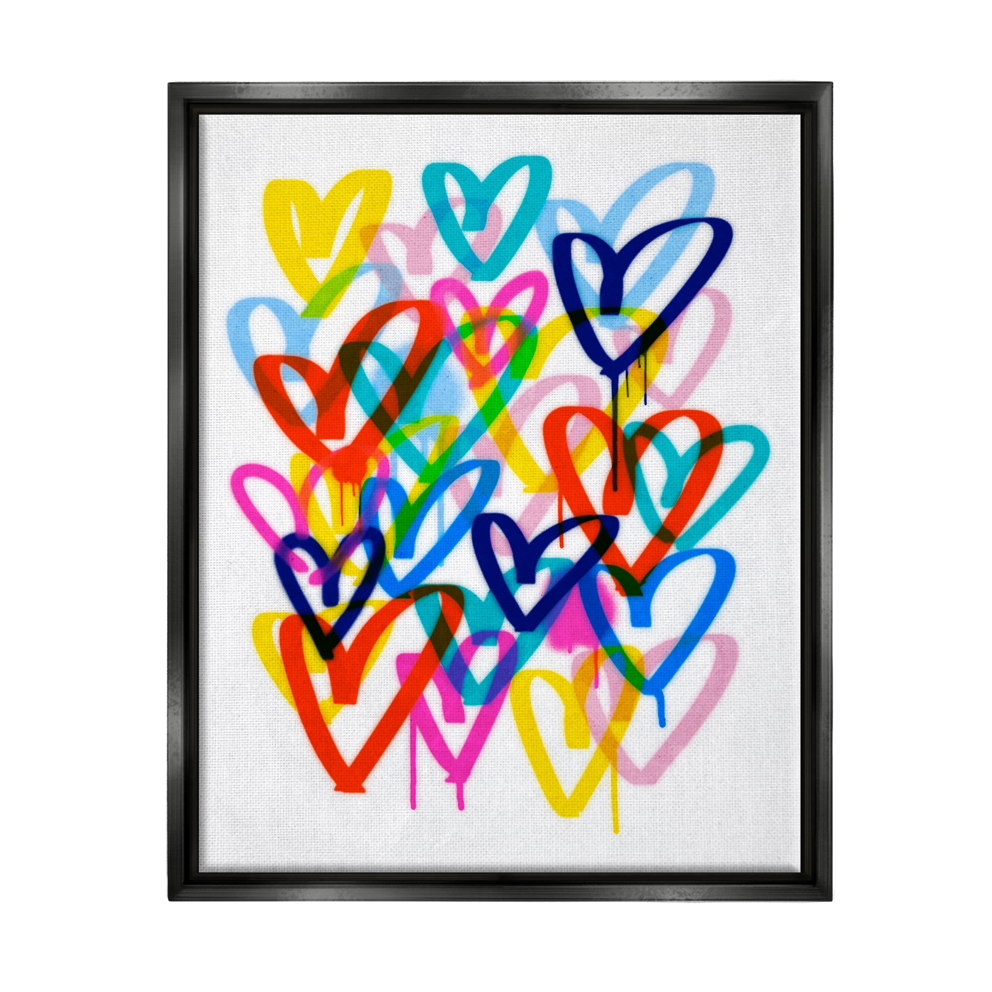 Stupell Industries Modern Urban Hearts Abstract Painting Black Floater Framed Canvas Art Print Wall Art, 17 x 21