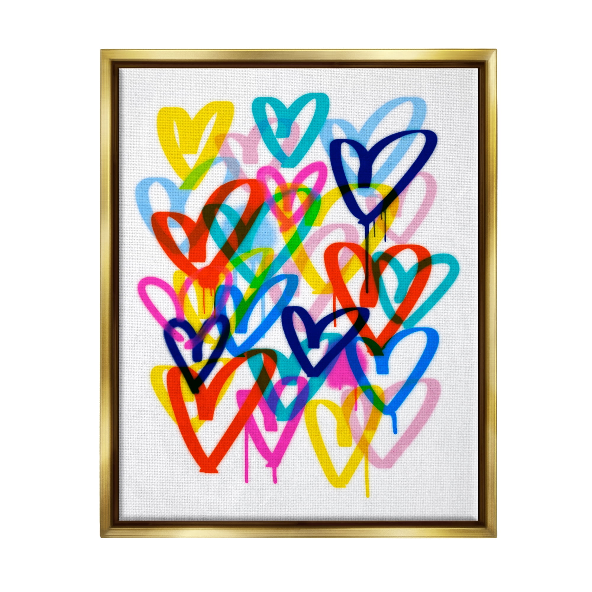 Stupell Industries Modern Urban Hearts Abstract Painting Gold Floater Framed Canvas Art Print Wall Art, 17 x 21