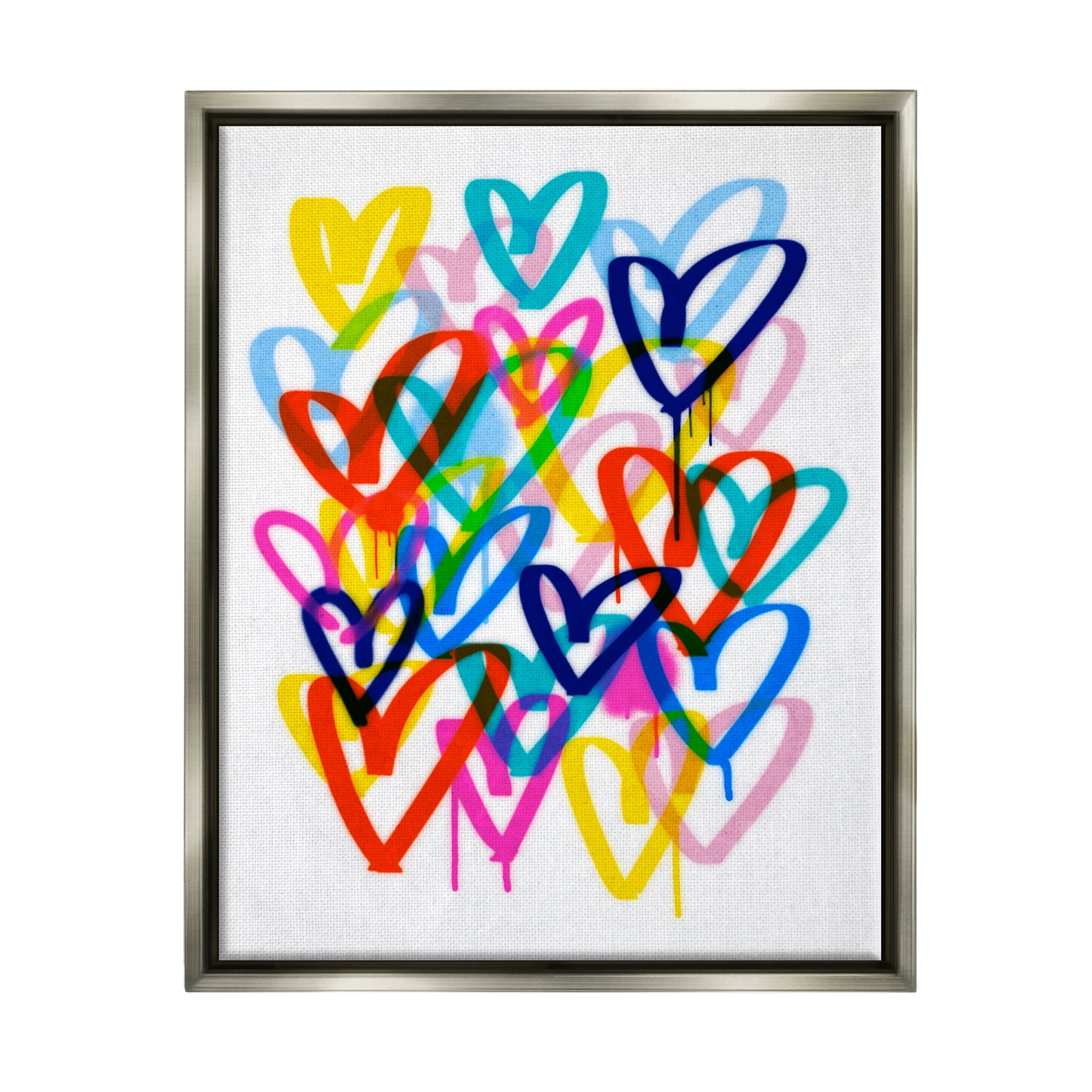 Stupell Industries Modern Urban Hearts Abstract Painting Gray Floater Framed Canvas Art Print Wall Art, 17 x 21
