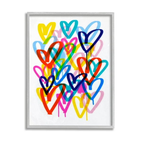 Stupell Industries Modern Urban Hearts Abstract Painting Gray Framed Art Print Wall Art, 24 x 30