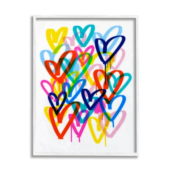 Stupell Industries Modern Urban Hearts Abstract Painting White Framed Art Print Wall Art, 11 x 14