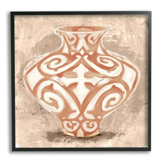 Stupell Industries Modern Urn Still Life Abstract Shape Pattern Paintings Black Framed Art Print Wall Art, 12x12, by Daphne Polselli