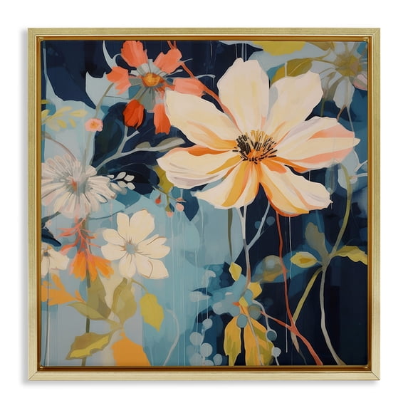 Stupell Industries Modern Varied Flowers Pattern Gold Floating Frame Canvas Art, 25 x 25, by Lazar Studio