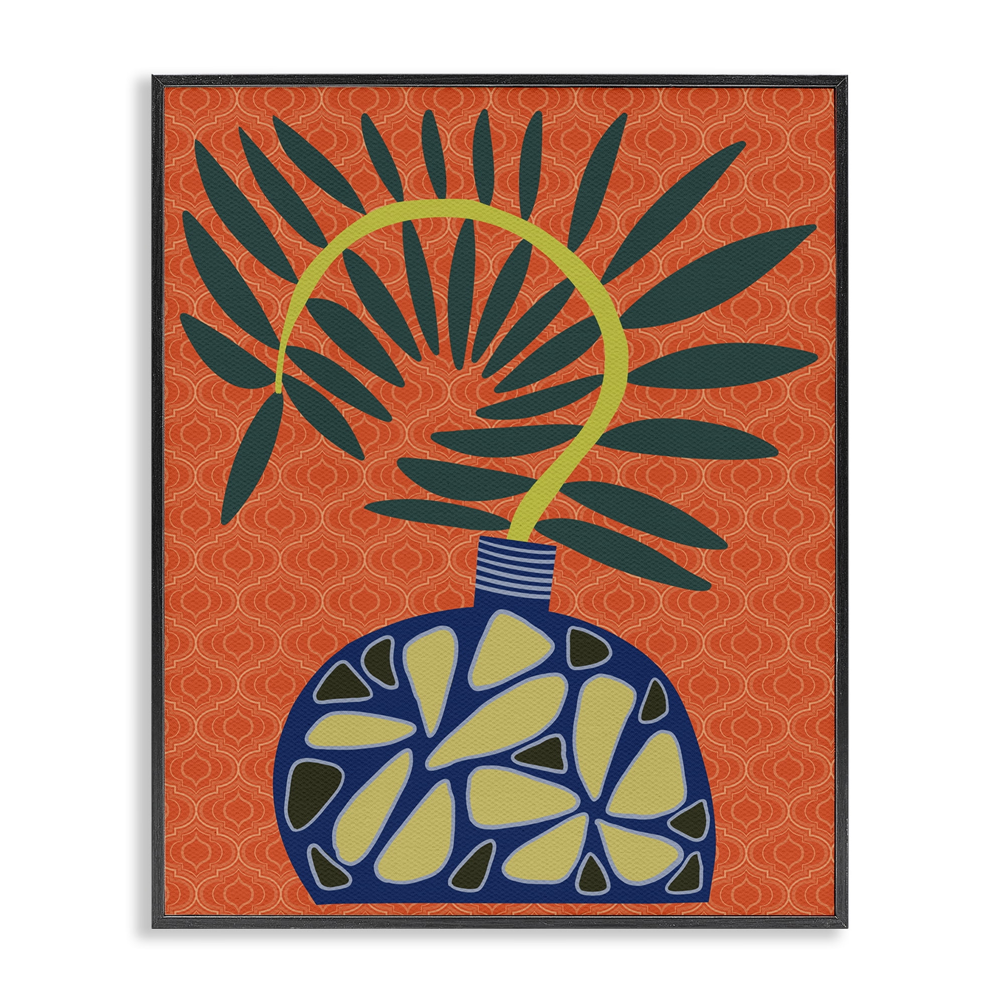 Stupell Industries Modern Vase on Orange Plants & Flowers Painting Black Framed Art Print Wall Art, 16 x 20