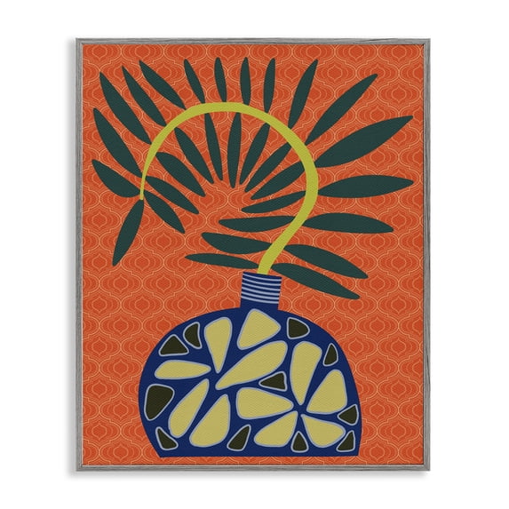 Stupell Industries Modern Vase on Orange Plants & Flowers Painting Gray Framed Art Print Wall Art, 11 x 14