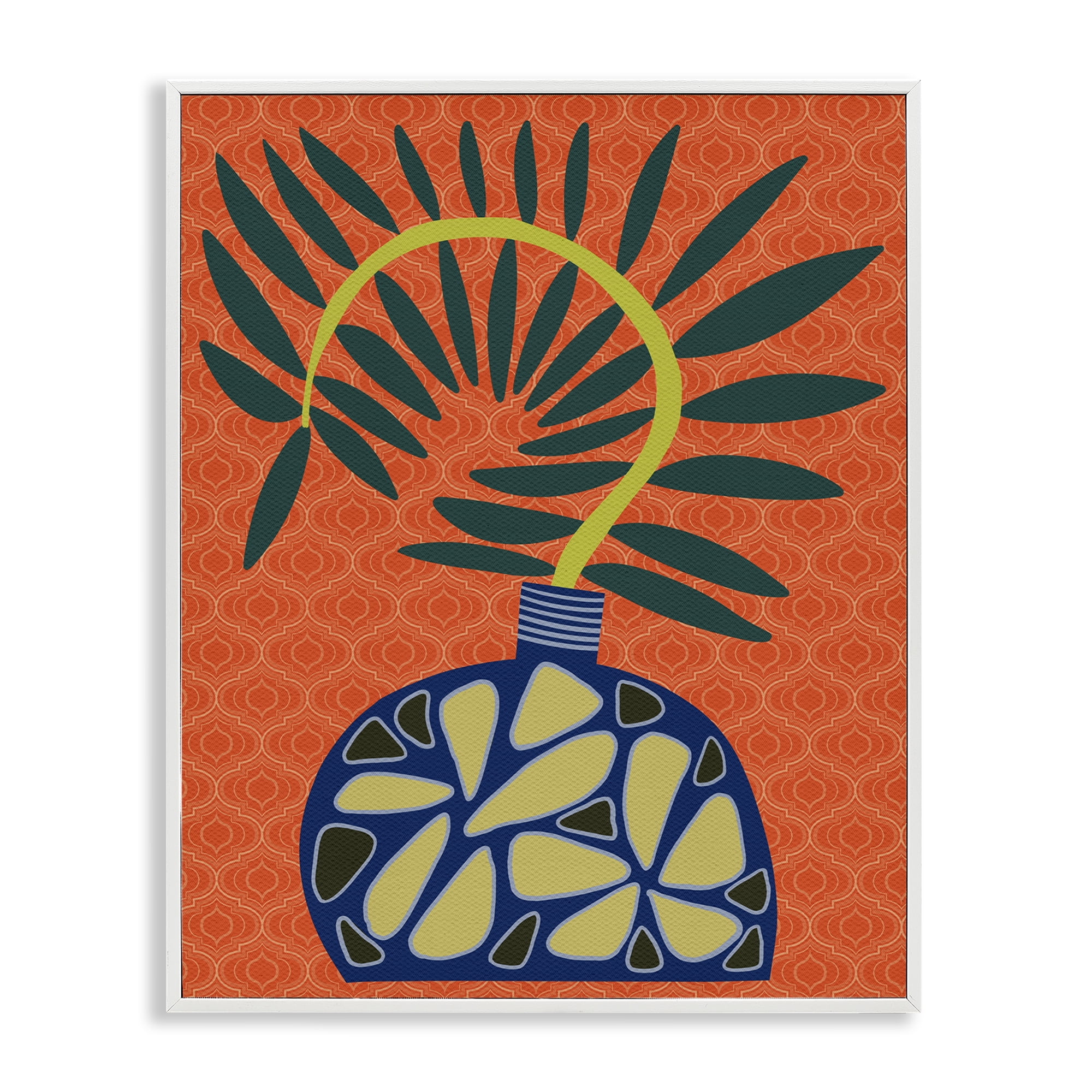 Stupell Industries Modern Vase on Orange Plants & Flowers Painting White Framed Art Print Wall Art, 11 x 14