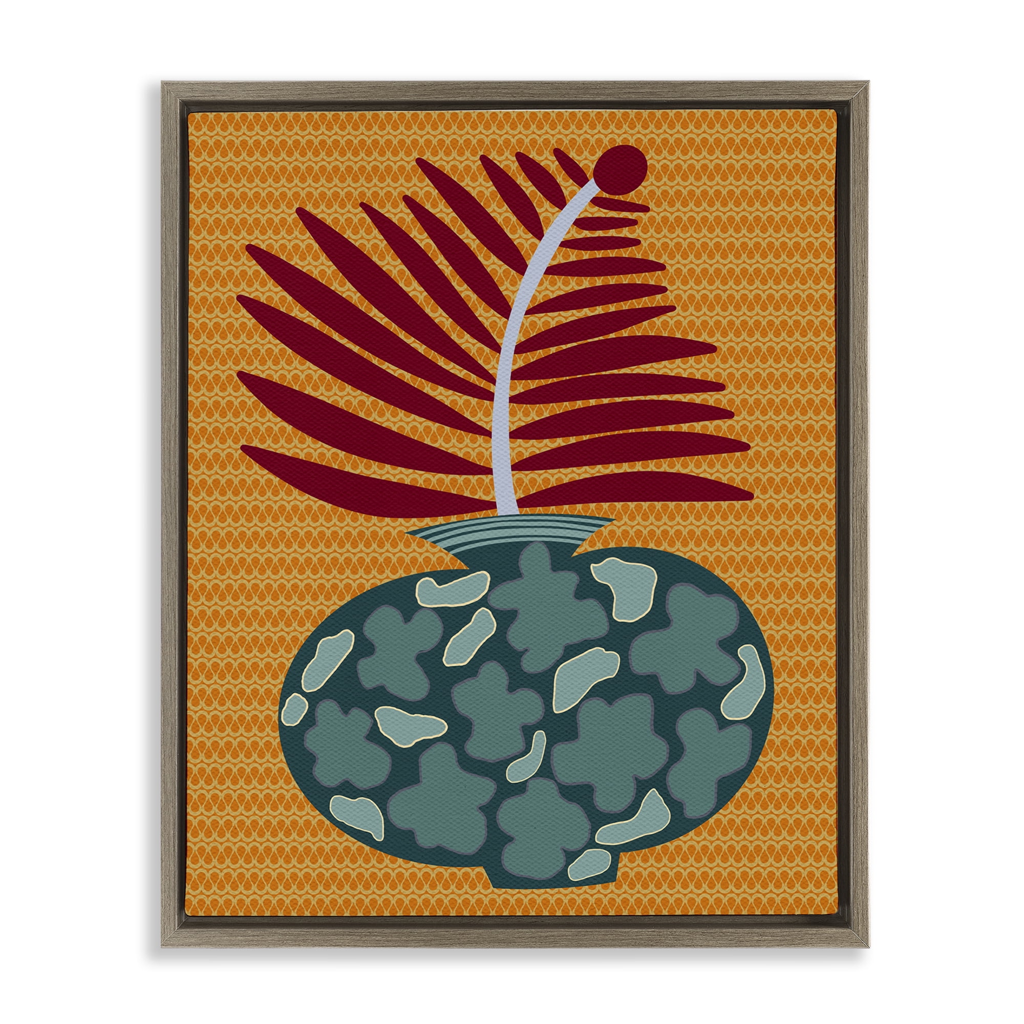 Stupell Industries Modern Vase on Yellow Plants & Flowers Painting Brown Floater Framed Canvas Art Print Wall Art, 25 x 31